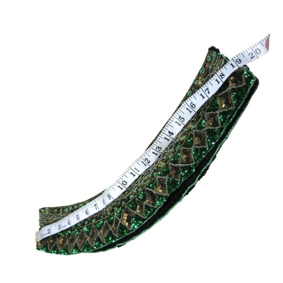 Vintage Emerald Beaded Sequin Belt Applique Statement Party Wide Boho Chic 37 in - Picture 10 of 15